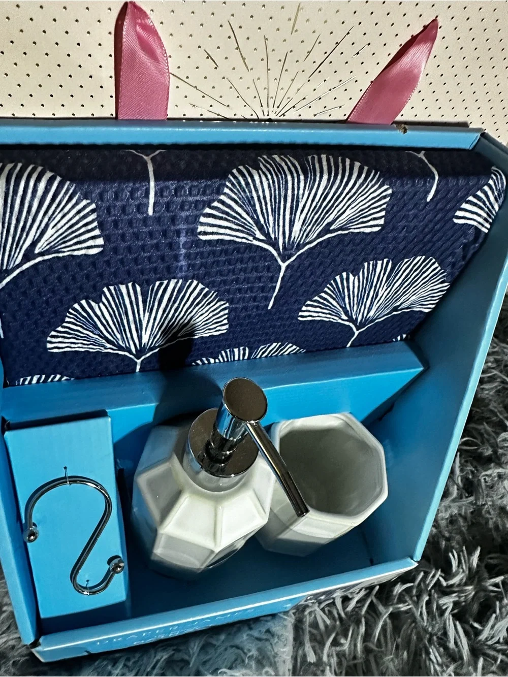 15PCS Draper James Navy & White Ceramic Bath Accessory Set/Floral Shower Towel
